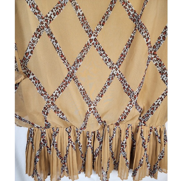 YA Los Angeles Tan Leopard Print Blouse Womens S Sheer Short Sleeve cottagecore - Picture 2 of 9